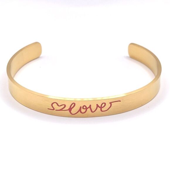 Minimalist gold love message cuff bracelet - Picture 1 of 4